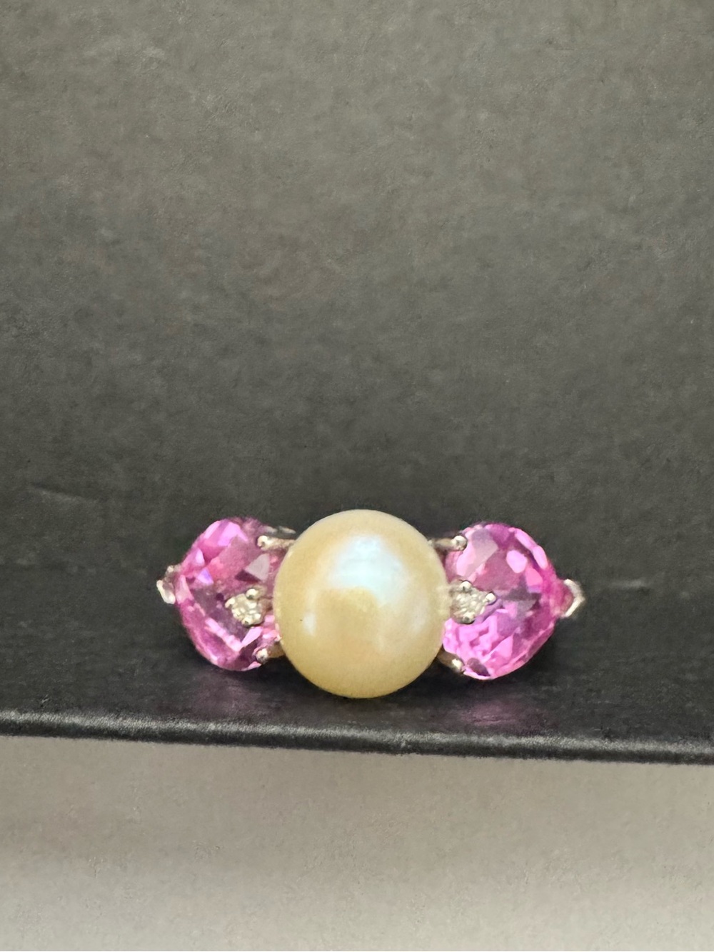 Fine jewelry 10k white gold sapphire and fresh water pearl SZ 7 - Picture 5 of 10